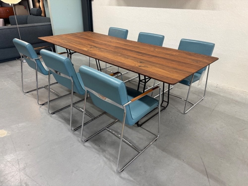 6 Leolux Spring eetkamerstoel Blauw leer Design stoel, Huis en Inrichting, Stoelen, Leolux, Info@leolux.nl, Blauw, Ophalen of Verzenden
