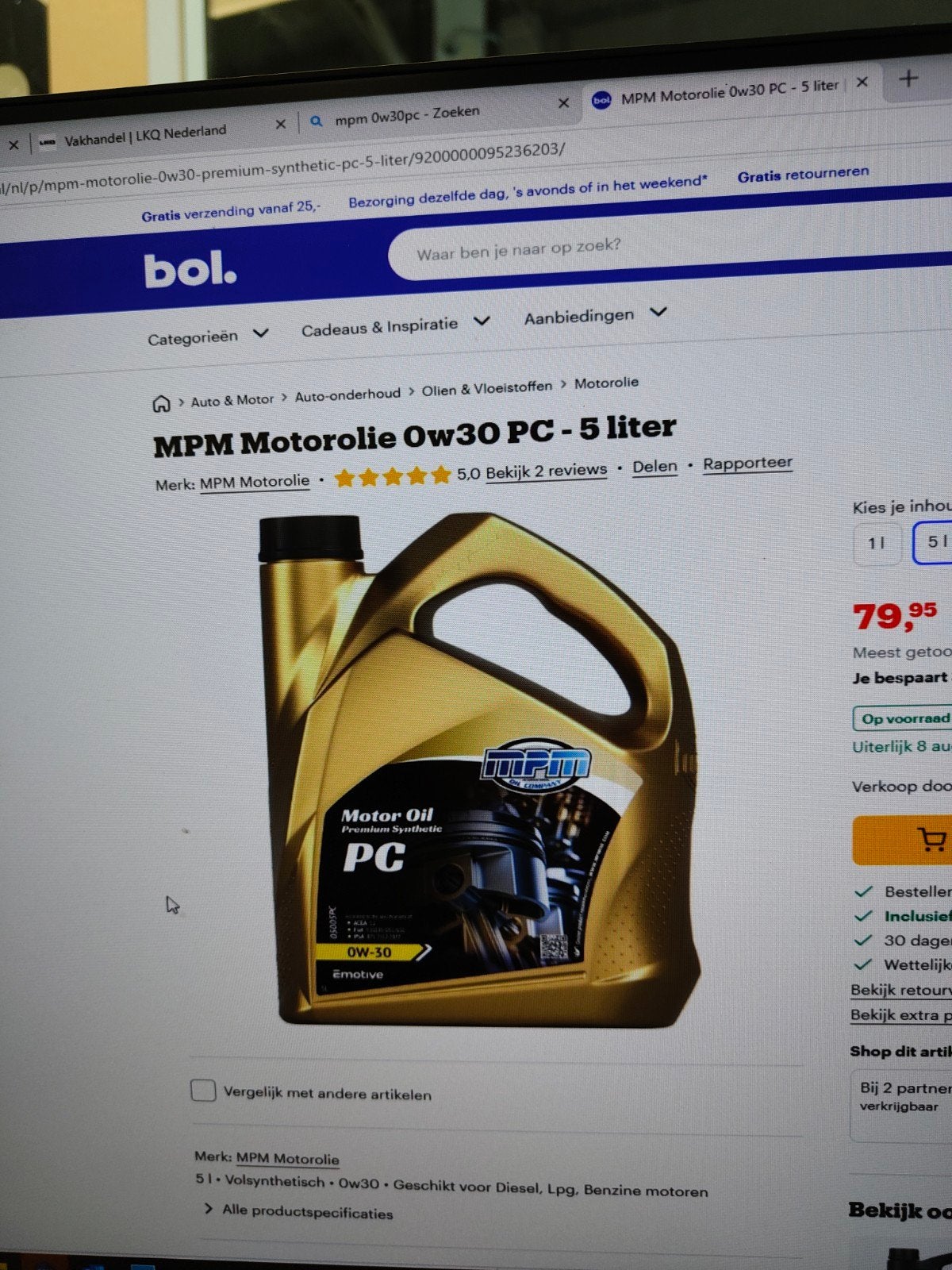 MPM Motorolie 0W30 PC - 5 liter, Ophalen of Verzenden, Nieuw