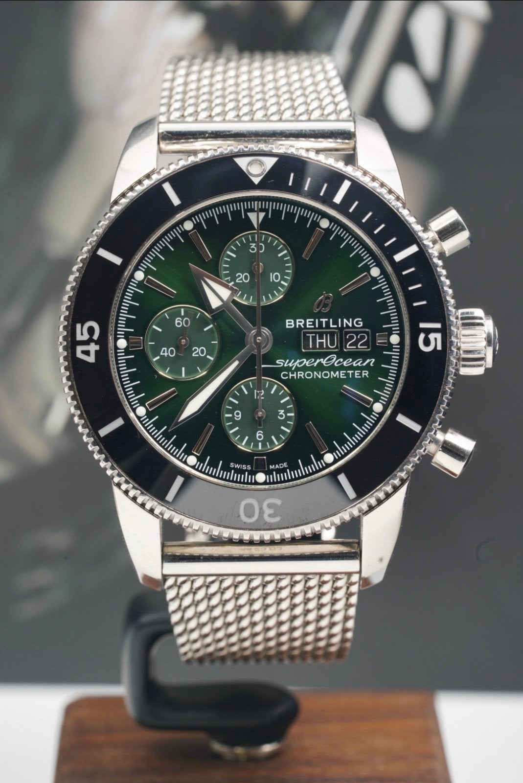 Breitling Superocean Heritage Chronograph 44 – Green Dial, Ophalen of Verzenden, Staal, Breitling