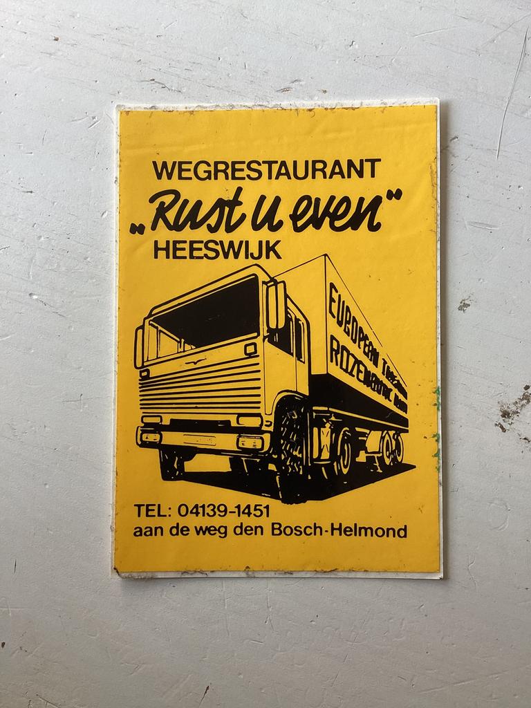 Sticker Wegrestaurant Rust u even Heeswijk, Verzamelen, Verzenden, Zo goed als nieuw