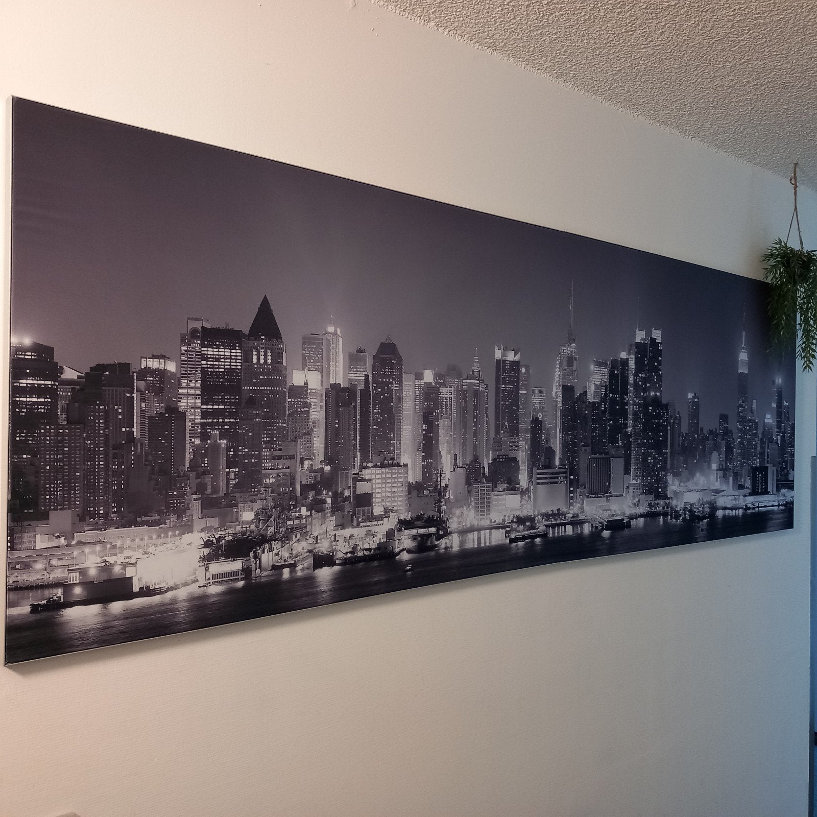 XL zwart wit doek schilderij skyline, Ophalen, 125 cm of meer, Zo goed als nieuw, Schilderij