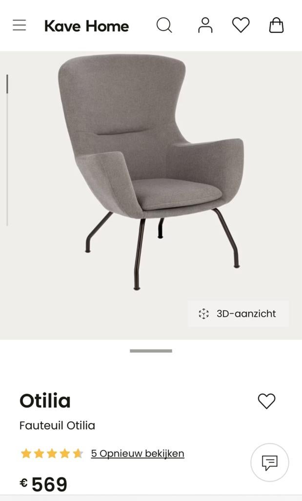 Kave Home Otilia Fauteuil - Zo goed als nieuw, Huis en Inrichting, Fauteuils, Ophalen, Zo goed als nieuw, Stof, 75 tot 100 cm