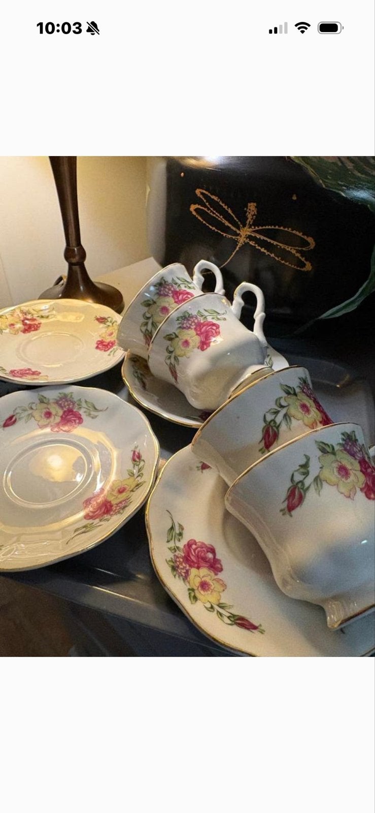 Set van 4 vintage Duchess Fine Porcelain kopjes en schotels, Ophalen of Verzenden