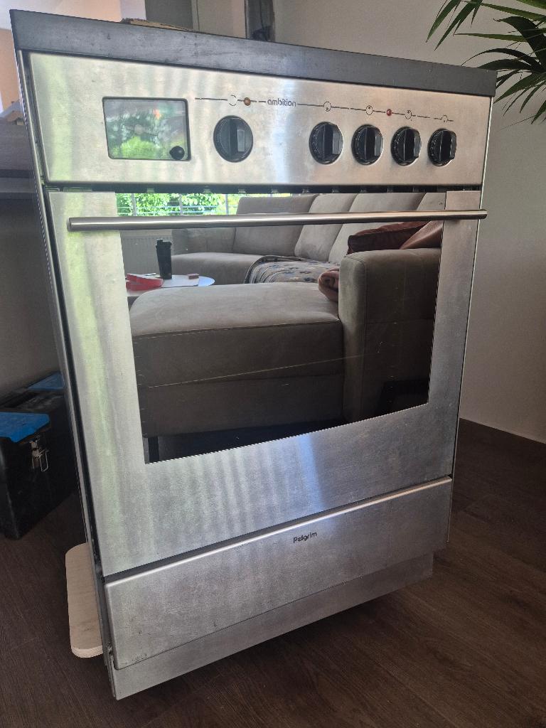 RVS Pelgrim heteluchtoven met elektrische kookplaat, Witgoed en Apparatuur, Fornuizen, Ophalen, Gebruikt, 4 kookzones, 85 tot 90 cm