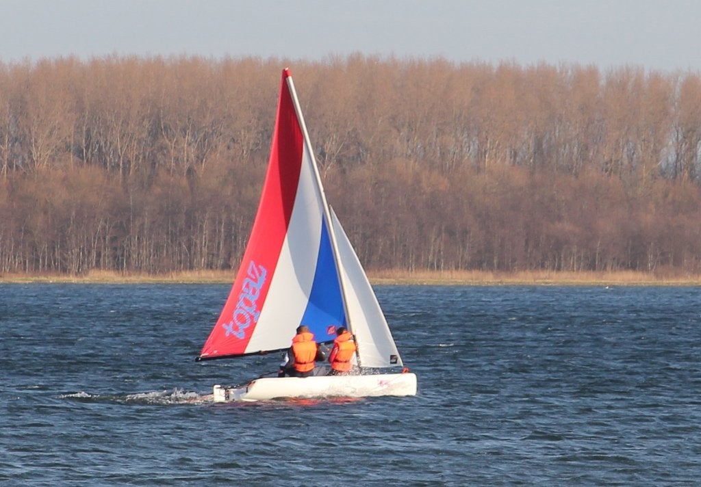 Topper Topaz uno inclusief trailer en handkar, Watersport en Boten, Windsurfen, Gebruikt, Met mast, 6.5 m² tot 8 m², 300 cm of meer