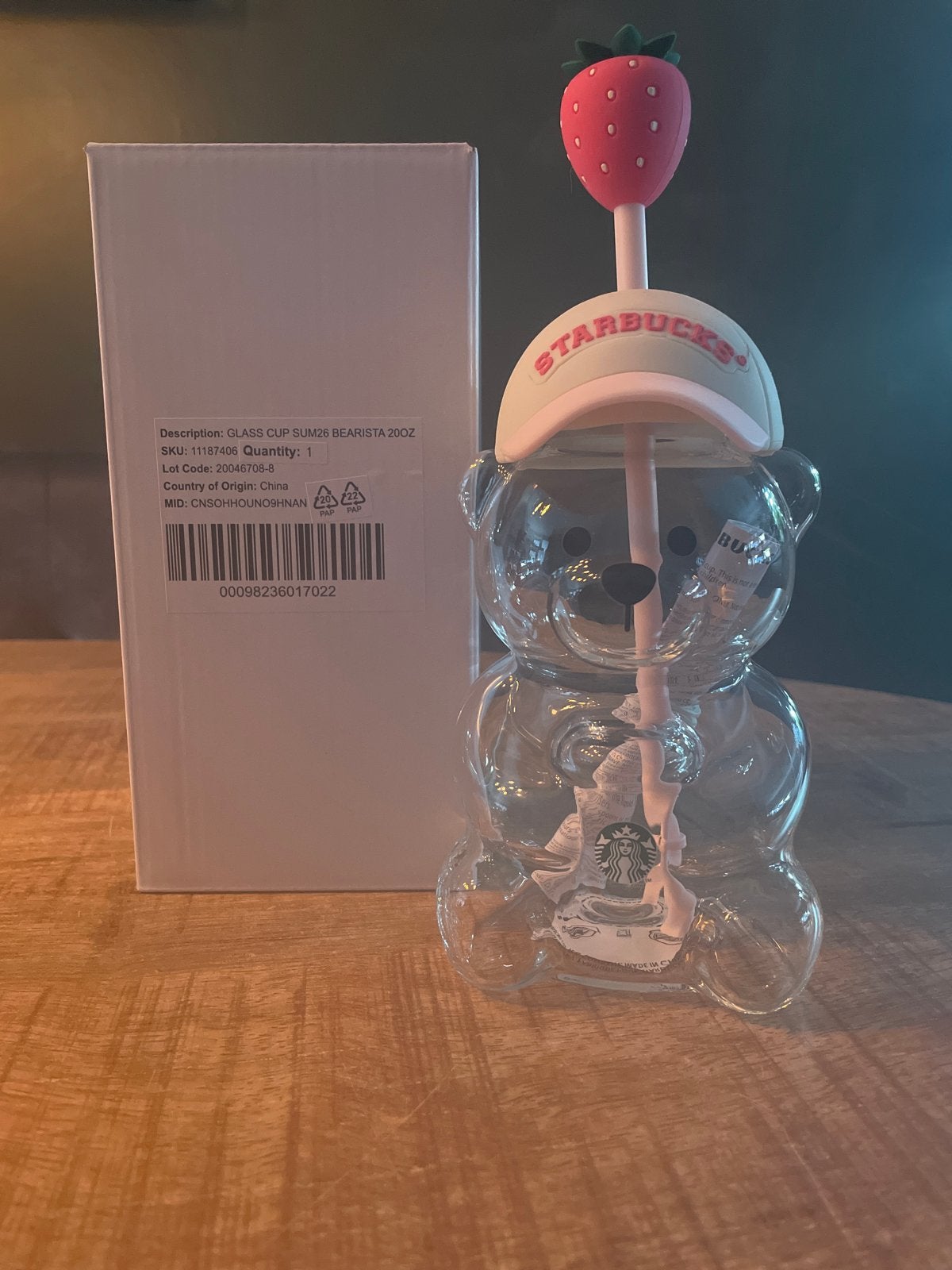 Starbucks Bearista Glazen Beker met Rietje en Dop, Ophalen of Verzenden, Nieuw, Glas, Starbucks