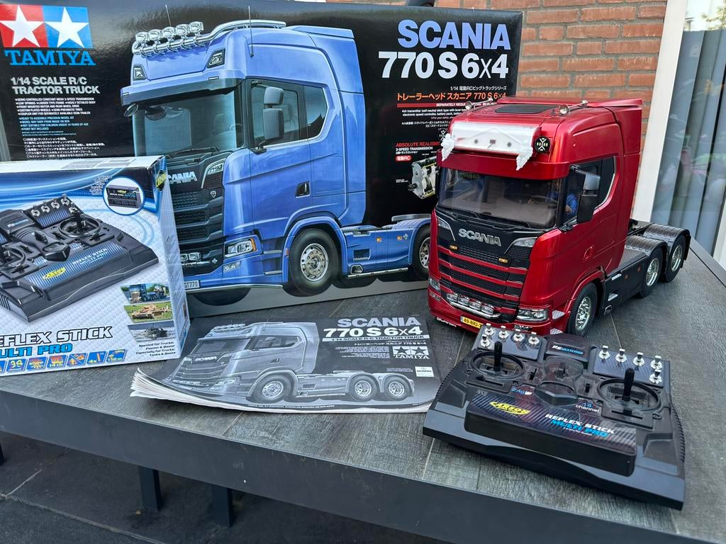 Tamiya 1.14 Scania 6x4 beier rtr, Ophalen, Zo goed als nieuw, Auto onroad