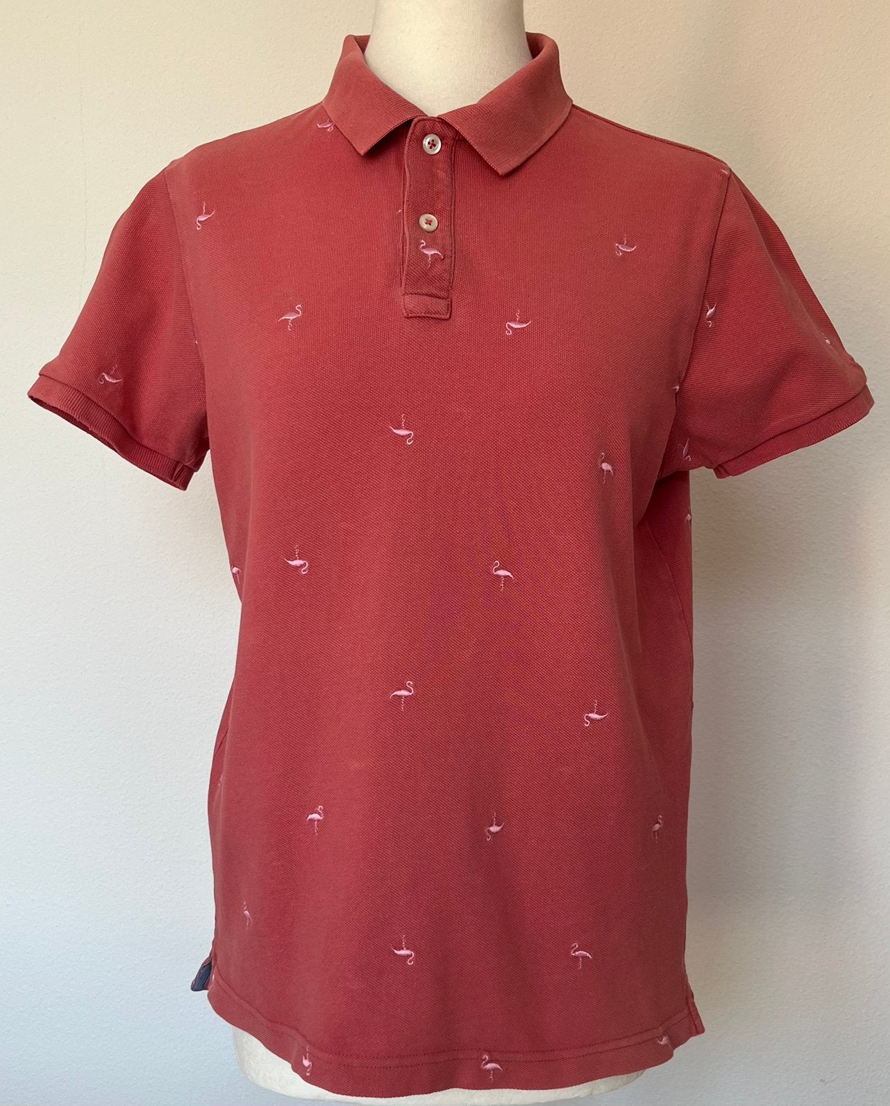 Tommy Hilfiger slim fit roze polo met flamingo’s maat S, Ophalen of Verzenden, Zo goed als nieuw, Maat 46 (S) of kleiner, Roze