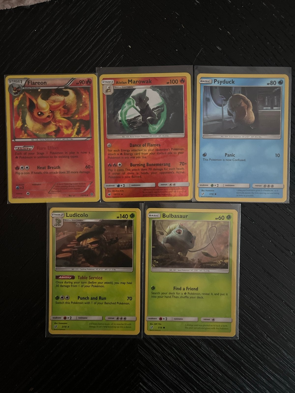 Pokémon Kaarten Set: Flareon, Alolan Marowak, Psyduck, Ludic, Ophalen of Verzenden, Nieuw, Meerdere kaarten