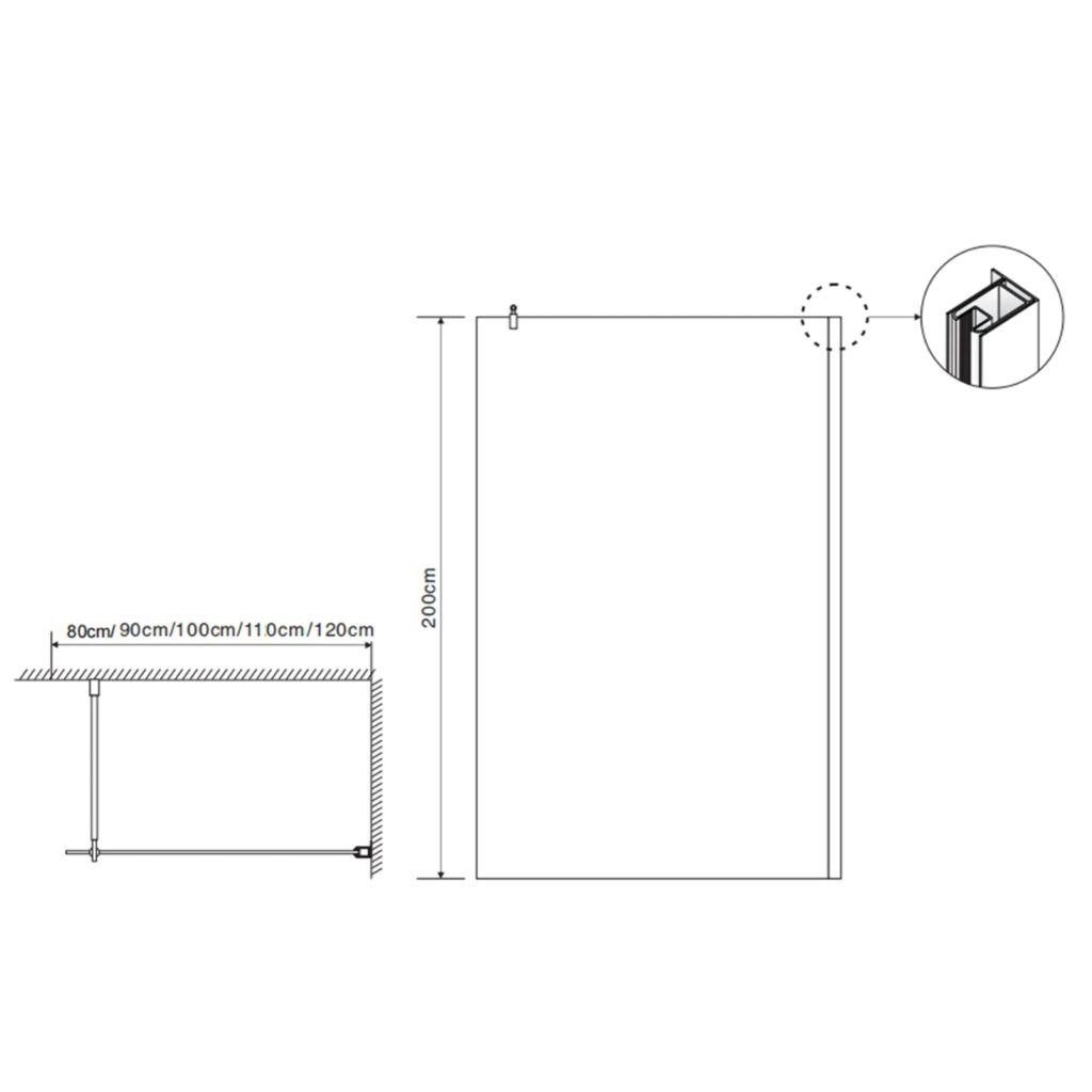 Inloopdouche Douchewand 100x200 Antikalk Chroom Profiel, Doe-het-zelf en Verbouw, Glas en Ramen, Ophalen, Minder dan 80 cm, Info@dealplein.nl