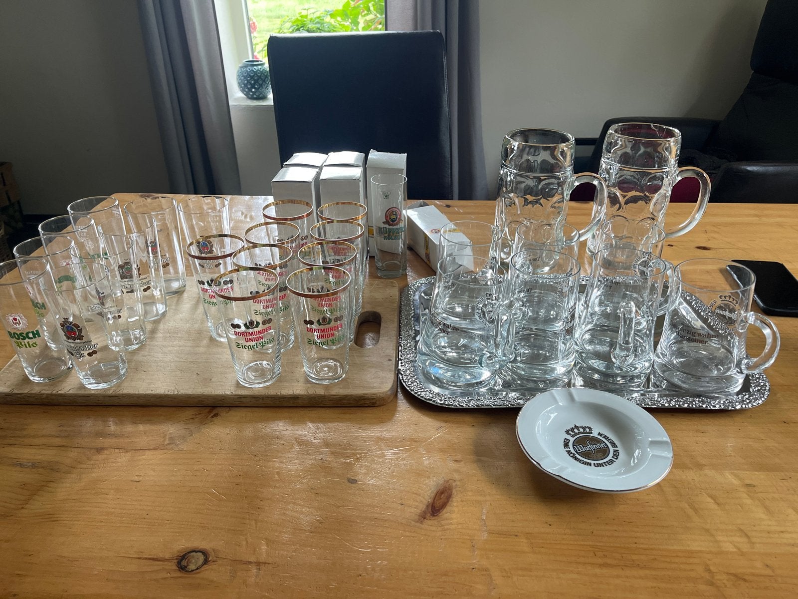 Grote collectie bierpullen en bierglazen (33 stuks), Ophalen, Meerkleurig, Glas, Overige typen