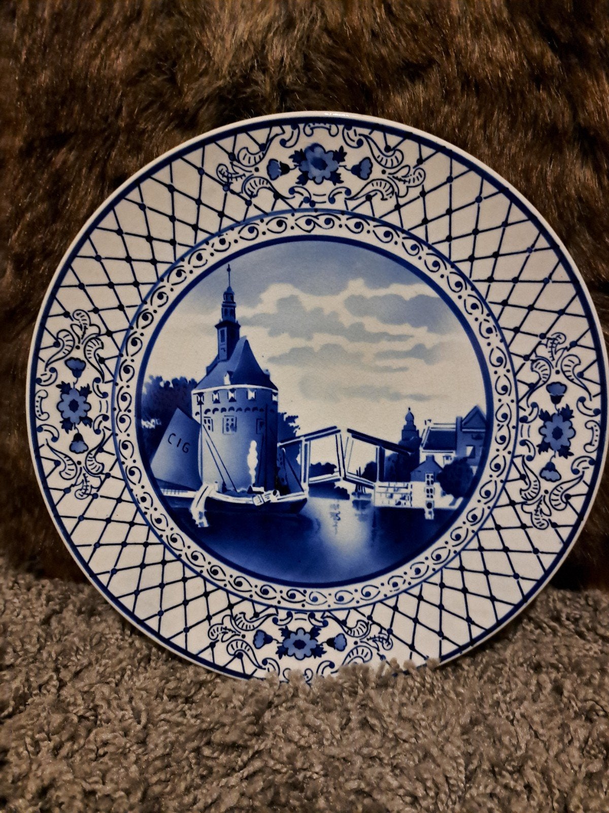 Delfts Blauw bord met stadsgezicht, 28 cm, Antiek en Kunst, Antiek | Wandborden en Tegels, Ophalen