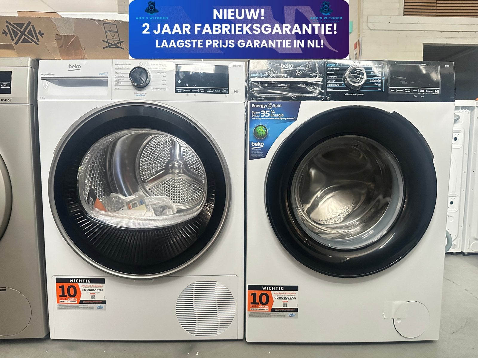 BEKO 9KG SET WARMTEPOMPDROGER & WASMACHINE WiFi SteamCure, 1200 tot 1600 toeren, Info@adoswitgoed.nl, Nieuw, Ophalen of Verzenden