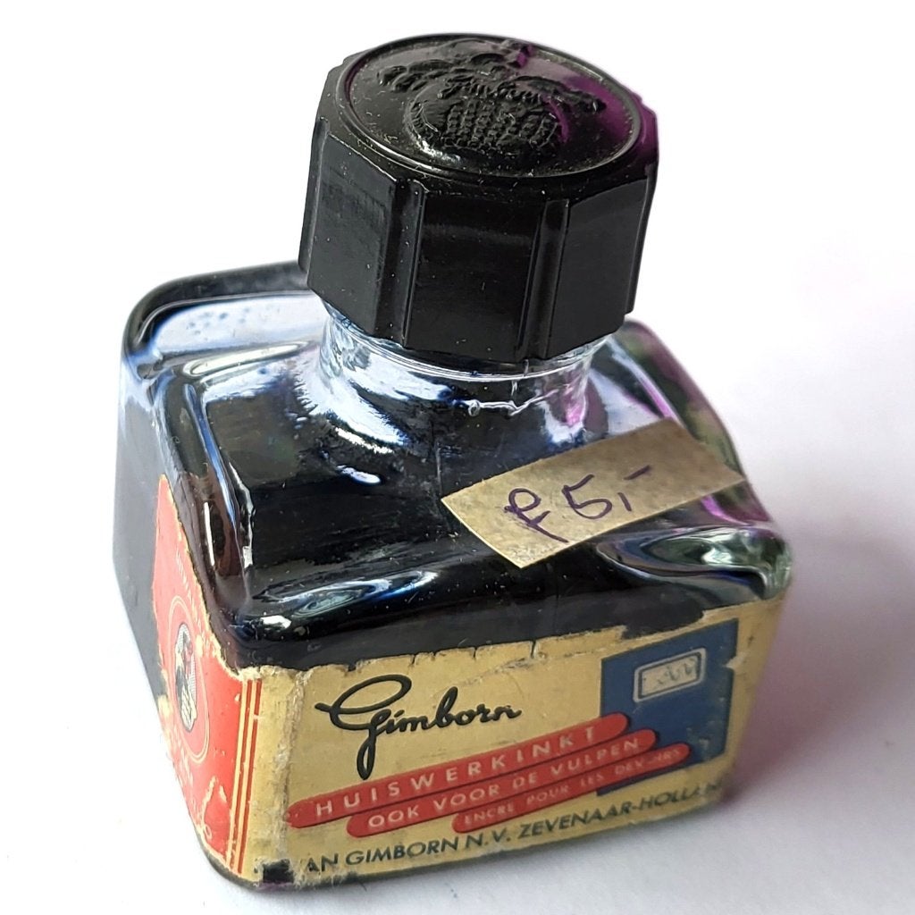 Vintage glazen inktfles Fimborn OOK VOOR DE VULPEN inkt, Ophalen of Verzenden, Gebruikt, Overige typen, Overige merken