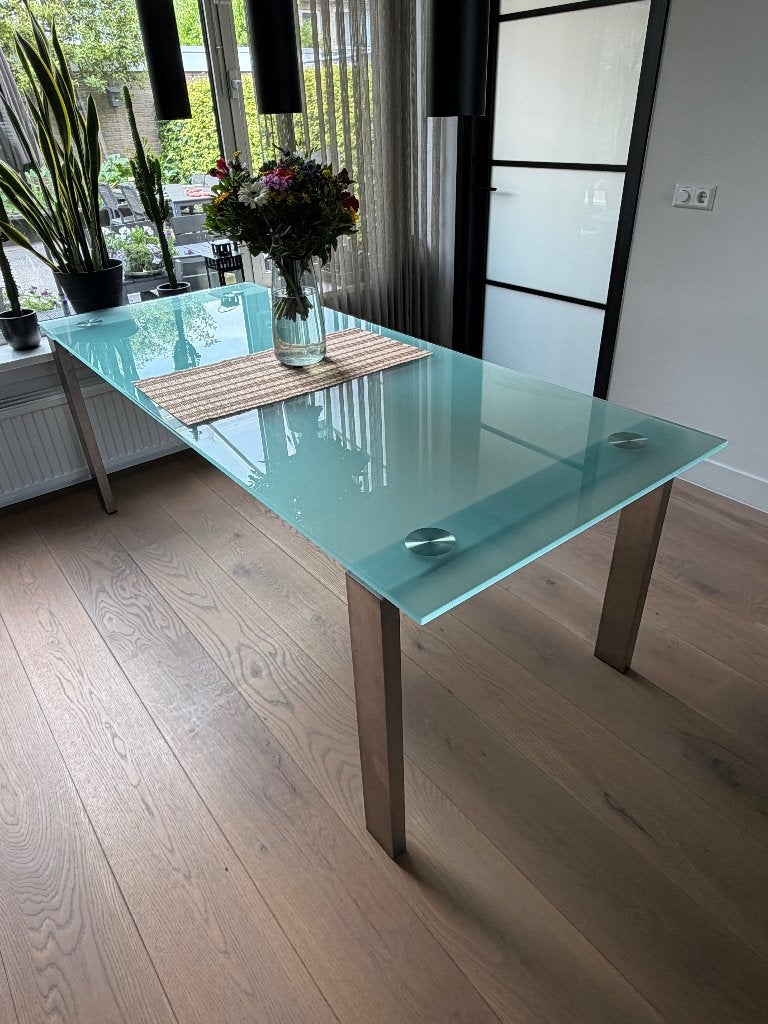Glazen eetkamer tafel, Huis en Inrichting, Tafels | Eettafels, Ophalen, Glazen, 200 cm of meer, 50 tot 100 cm
