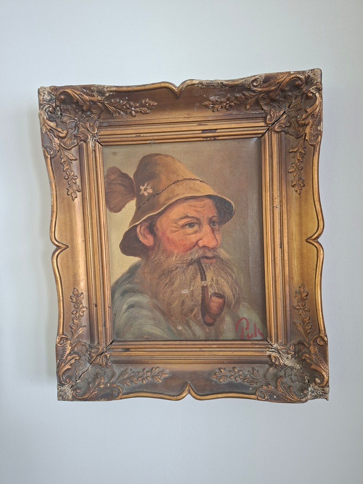 Portret van een man met pijp door Frederik Hendrik Puls, Ophalen of Verzenden