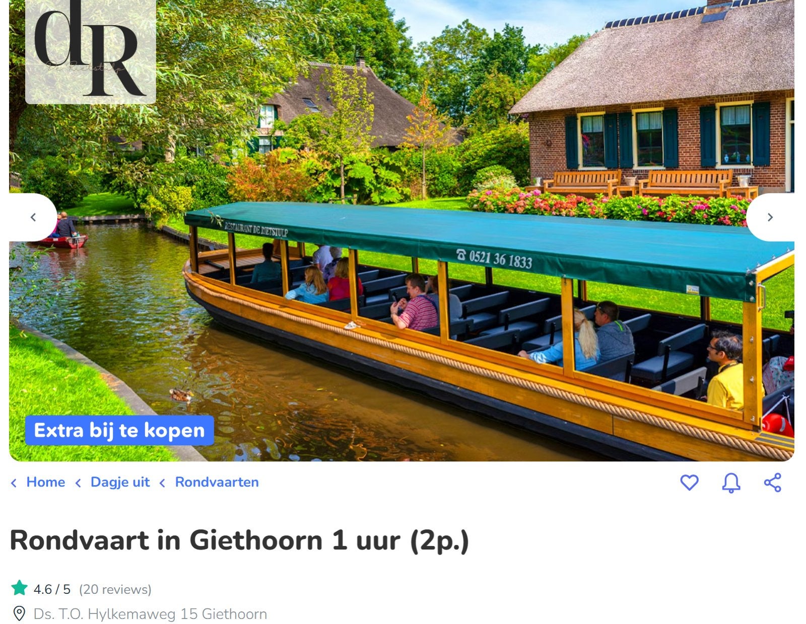Te koop 4 kaartjes voor rondvaart giethoorn, Tickets en Kaartjes, Overige soorten