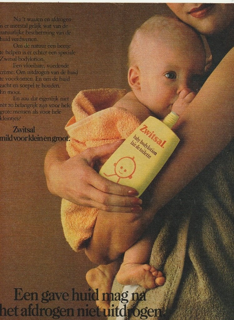 Retro reclame 1979 Zwitsal baby bodylotion op de arm, Verzamelen, Retro, Verzenden, Overige typen