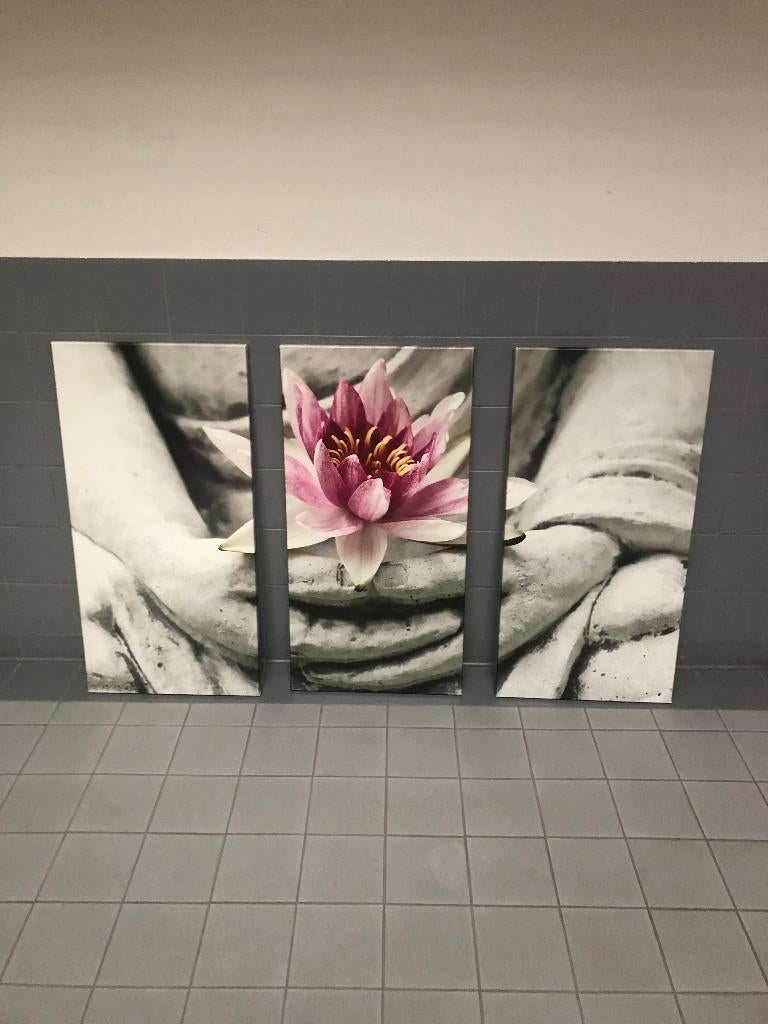 Schilderij Boeddha met lotusbloem, canvas Fotokunst, Ophalen, 125 cm of meer, Zo goed als nieuw, Foto of Poster