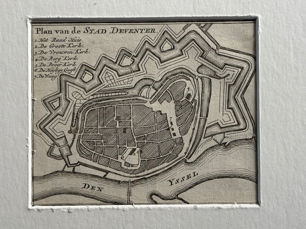1750 - Deventer Overijssel - Stads plattegrond P0891-02, Antiek en Kunst, Ophalen of Verzenden, Ets, 1700 - 1799