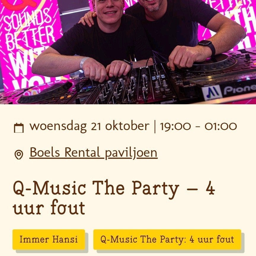 1 kaart boels rental woensdag q-music the party, Twee personen, Oktober