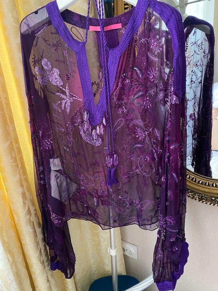 Archival Emanuel Ungaro Y2K GeborduZijden Tuniek - Capi 108/, Maat 38/40 (M), Paars, Ophalen of Verzenden, Zo goed als nieuw