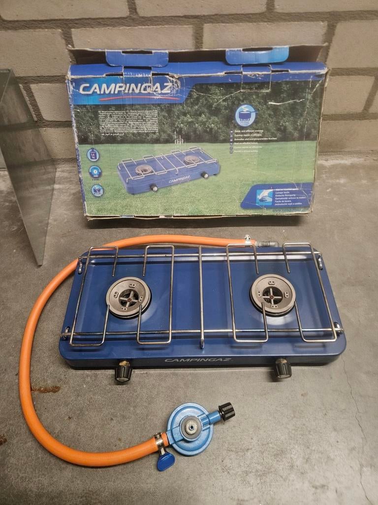 Campingaz kookplaat met gasslang en drukregelaar, Caravans en Kamperen, Kampeeraccessoires, Ophalen of Verzenden, Gebruikt