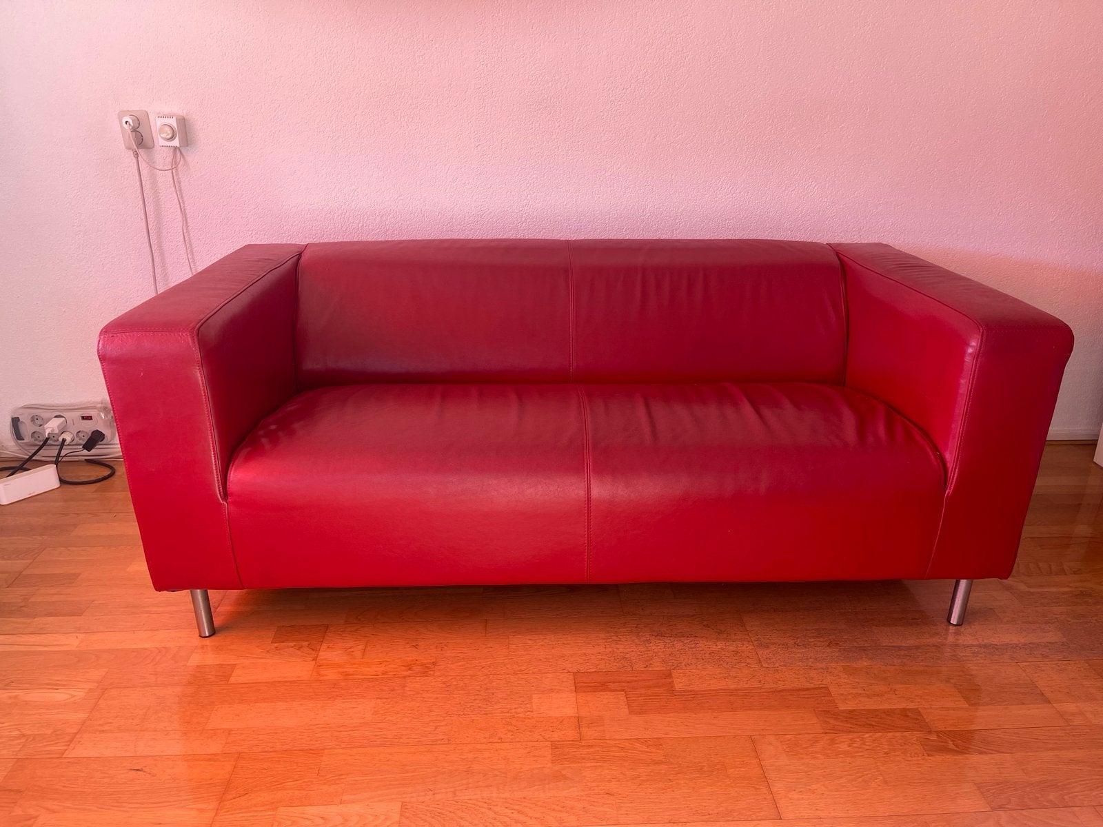 Retro rode leren bank, Ophalen, Gebruikt, 150 tot 200 cm, Tweepersoons