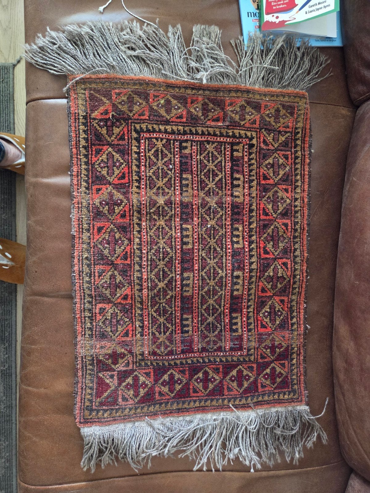 Vintage Handgeknoopt Perzisch Tapijt - 63x45cm, Antiek en Kunst, Ophalen