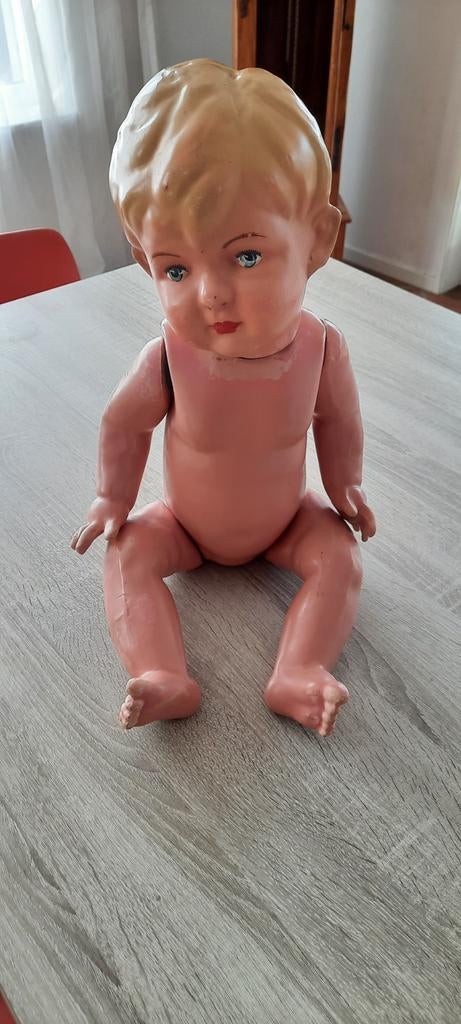 1950 Wildebras originele babypop 60 cm papier maché, Ophalen, Gebruikt, Pop
