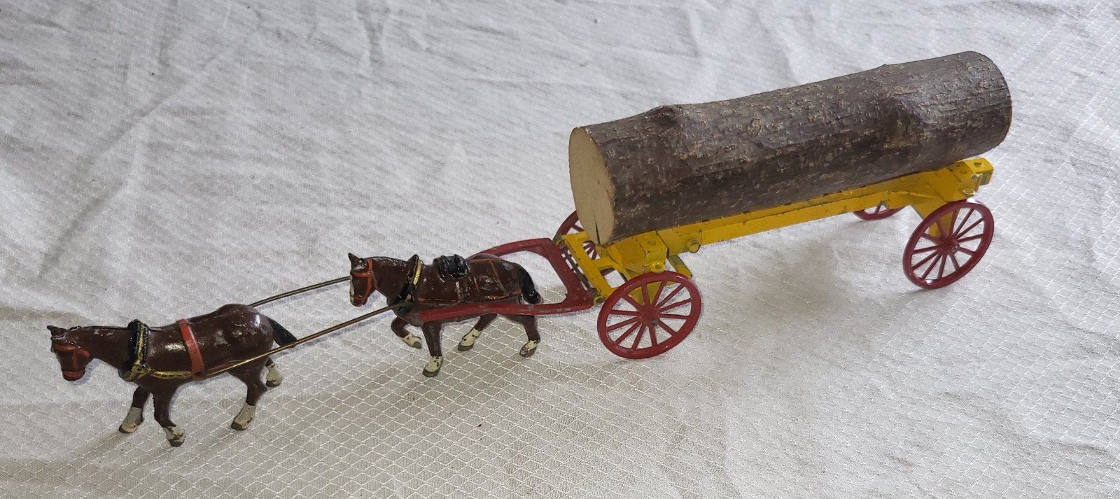 Antieke paarden met boomstamwagen - gietijzer, Antiek en Kunst, Antiek | Speelgoed, Ophalen of Verzenden
