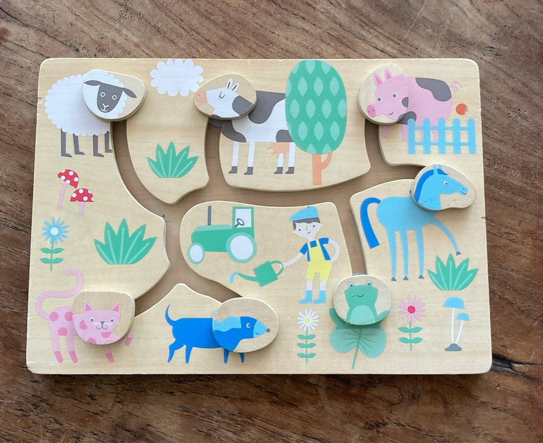Hema houten kinder baby schuifpuzzel schuif puzzel, Ophalen of Verzenden, 10 tot 50 stukjes, Zo goed als nieuw