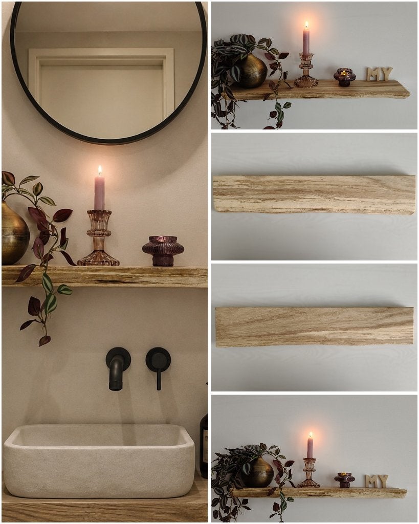 Wandplank zwewend massief houten decoratie schap 60cm #297, Houtatelier M.Y., Info@myhoutatelier.nl, Nieuw, Ophalen of Verzenden