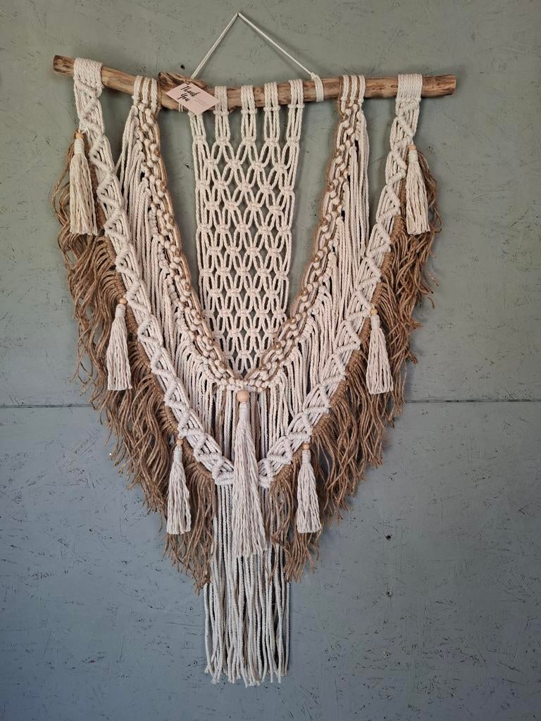 Nieuwe handgemaakte macrame jute beige wandkleed, Ophalen of Verzenden, Nieuw