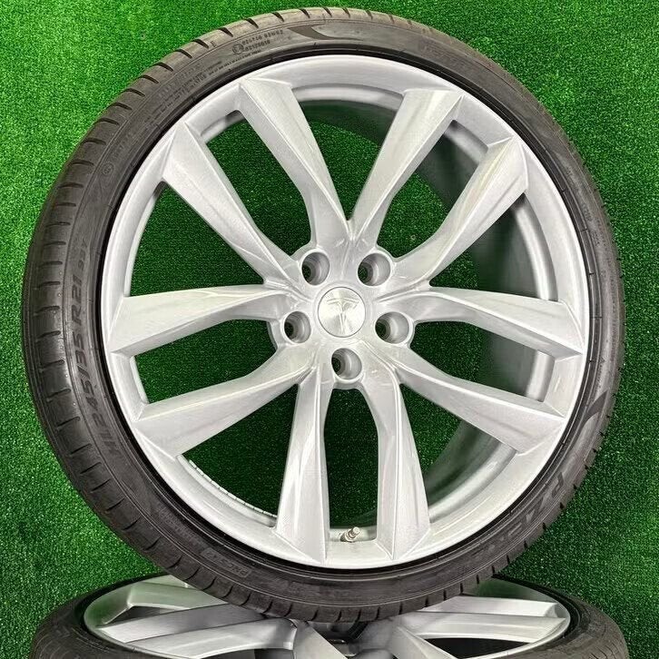 Originele 21 inch Tesla Model S Arachnid velgen met banden, Banden en Velgen, Tesla, Zomerbanden, Gebruikt