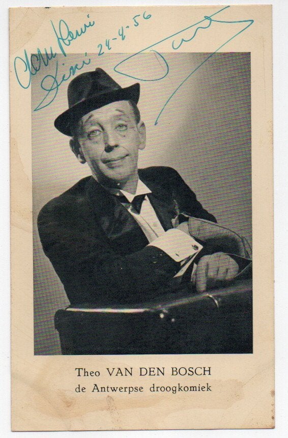 Theo vd Bosch Antwerpse droogkomiek met handtekening 1956, Ophalen, 1940 tot 1960, Sterren en Beroemdheden
