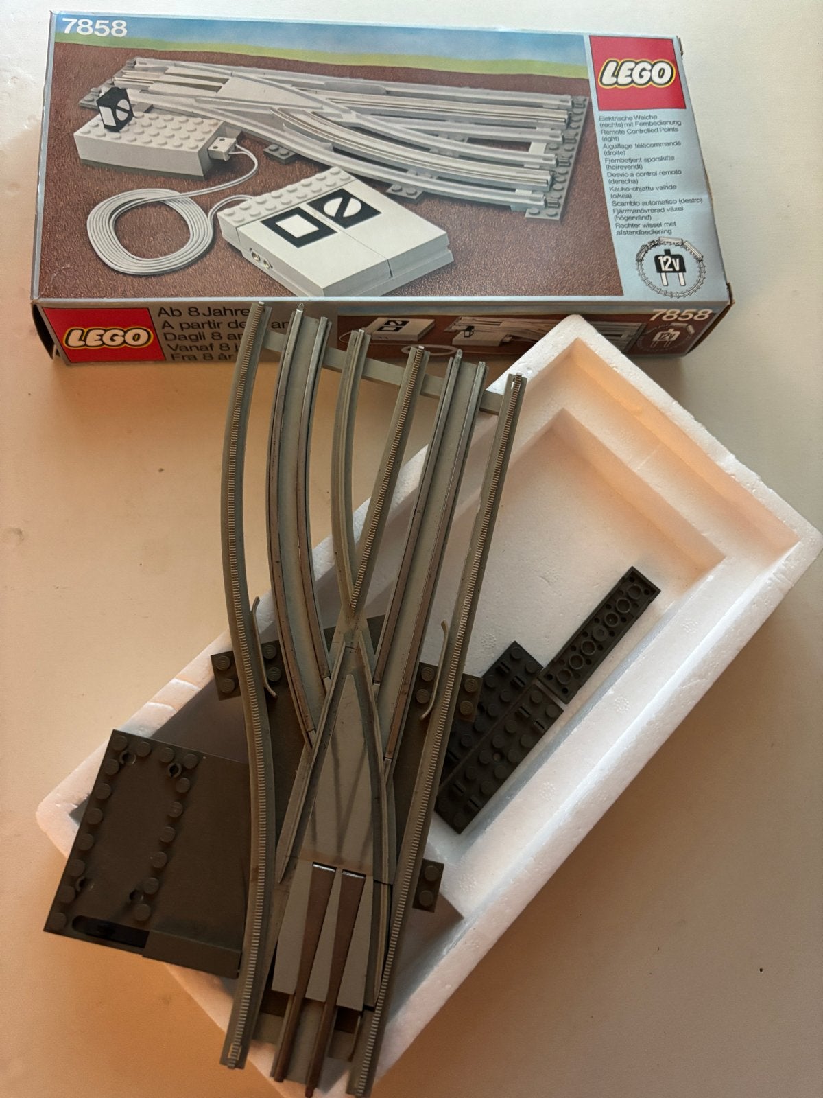 Lego 7858 12V Trein Wissel met doos NIET compleet!!, Gebruikt, Overige thema's, Lego, Ophalen of Verzenden