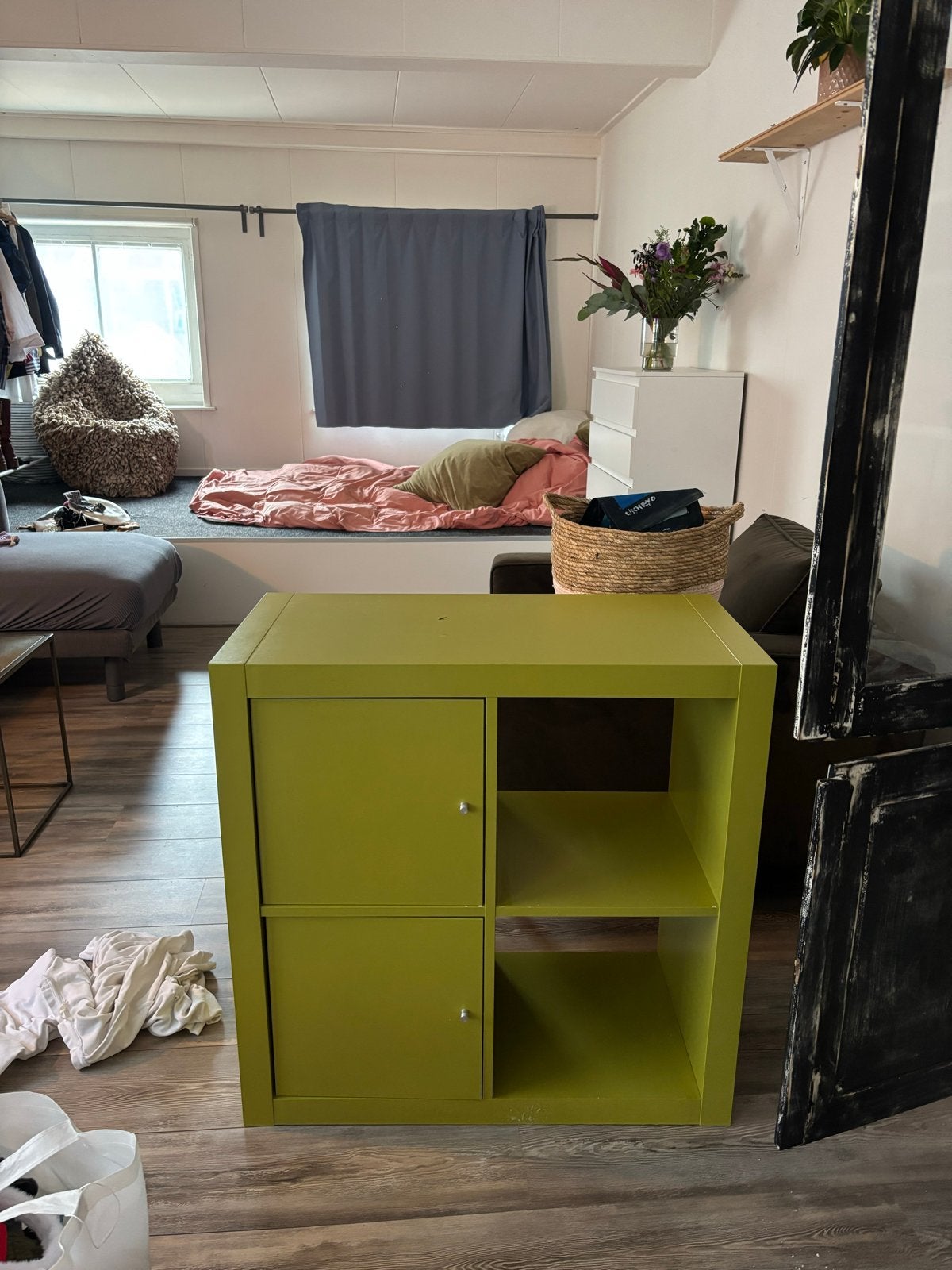 Ikea Kallax kast olijfgroen geverfd, Ophalen, Zo goed als nieuw