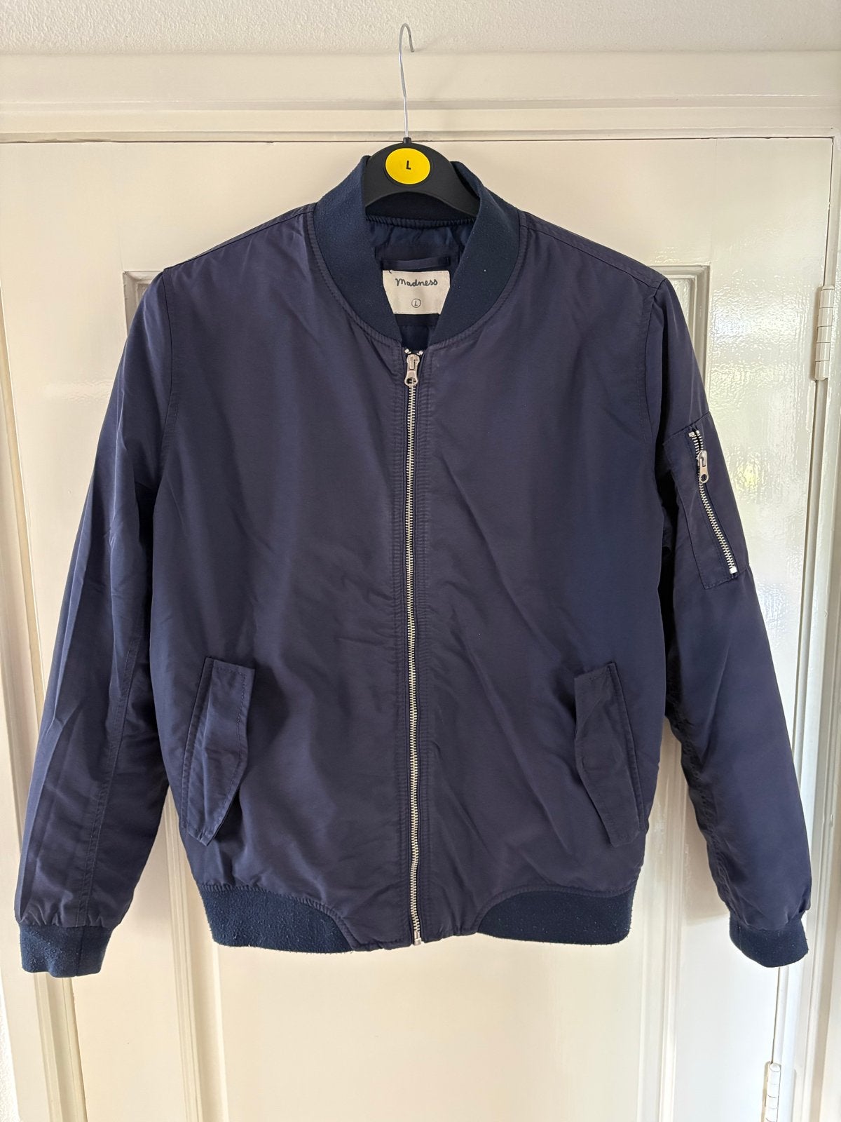 Donkerblauwe bomberjack - Maat L, Ophalen of Verzenden, Gedragen, Maat 42/44 (L), Blauw