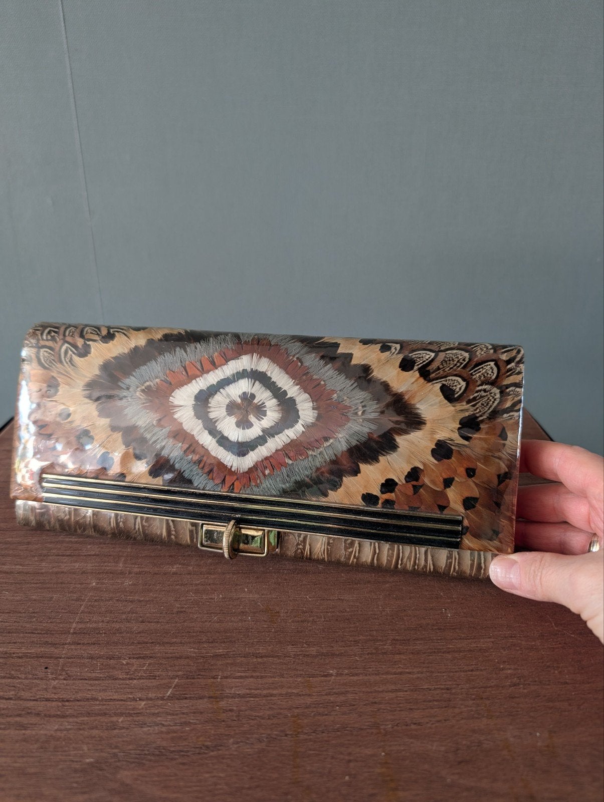 Vintage veren clutch - uniek stuk, Ophalen of Verzenden