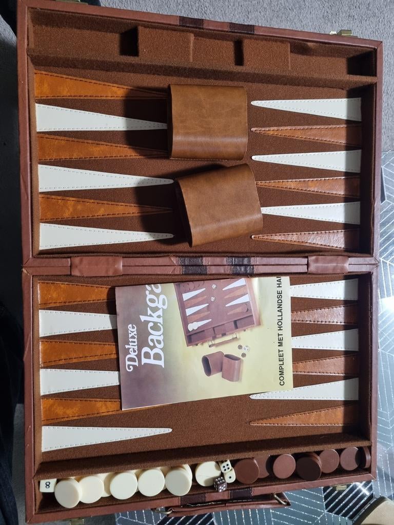 Deluxe Backgammon Spel in Luxe Koffer, Een of twee spelers, Ophalen of Verzenden, Zo goed als nieuw