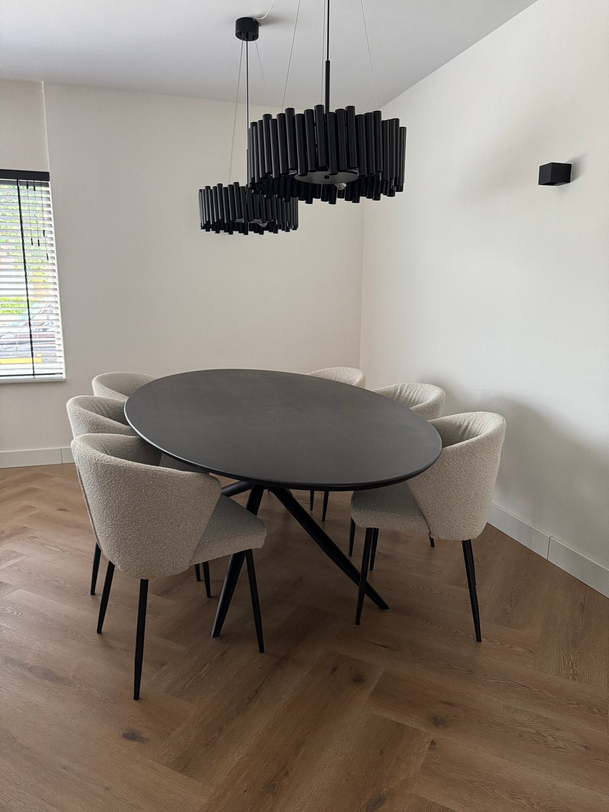 Zwart ovale eettafel met eetstoelen, Ophalen, 100 tot 150 cm, Eikenhout, 200 cm of meer