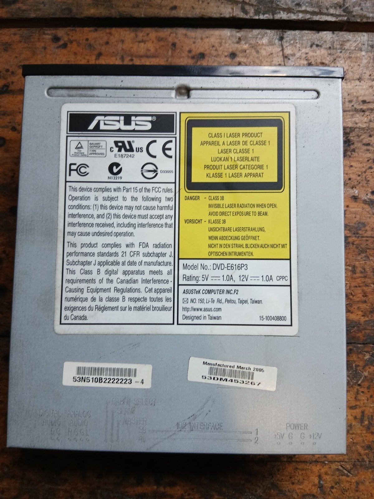 ASUS DVD-ROM Drive (Model: DVD-E616P3), Info@asus.com, Intern, Gebruikt, Ophalen of Verzenden