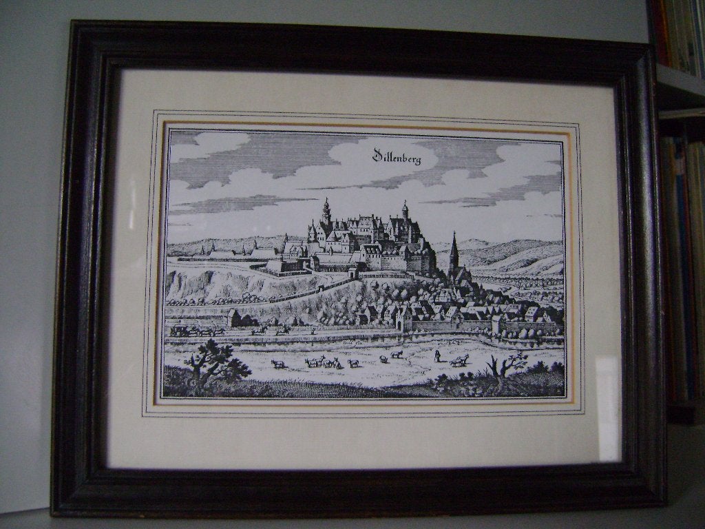 Mooie ingelijste tekening Burg Dillenburg 29,5cmx23cm, Ophalen of Verzenden, Tekening, Achter glas