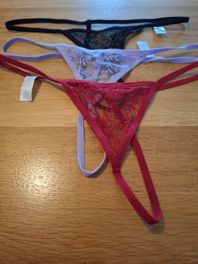3 dames strings maat L, Verzenden, Zwart, String