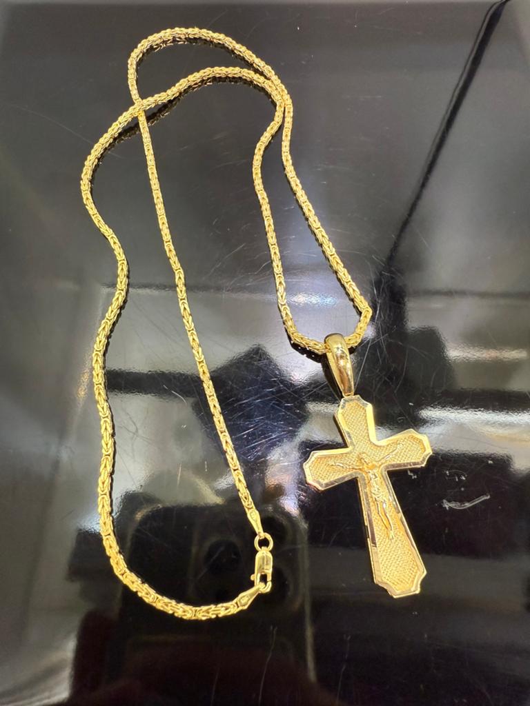 Prachtige 14k gouden koningsketting met kruis hanger, Ophalen of Verzenden, Nieuw, Goud