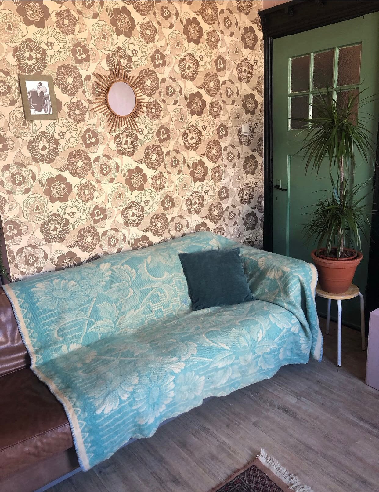 Prachtige grote vintage wollen deken, retro, turquiose blauw, Verzamelen, Ophalen of Verzenden, Huis en Inrichting