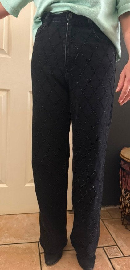 Hello Miss Zwarte High Waist Jeans met Steentjes Maat 38, Hello Miss, Zwart, Ophalen of Verzenden, Zo goed als nieuw