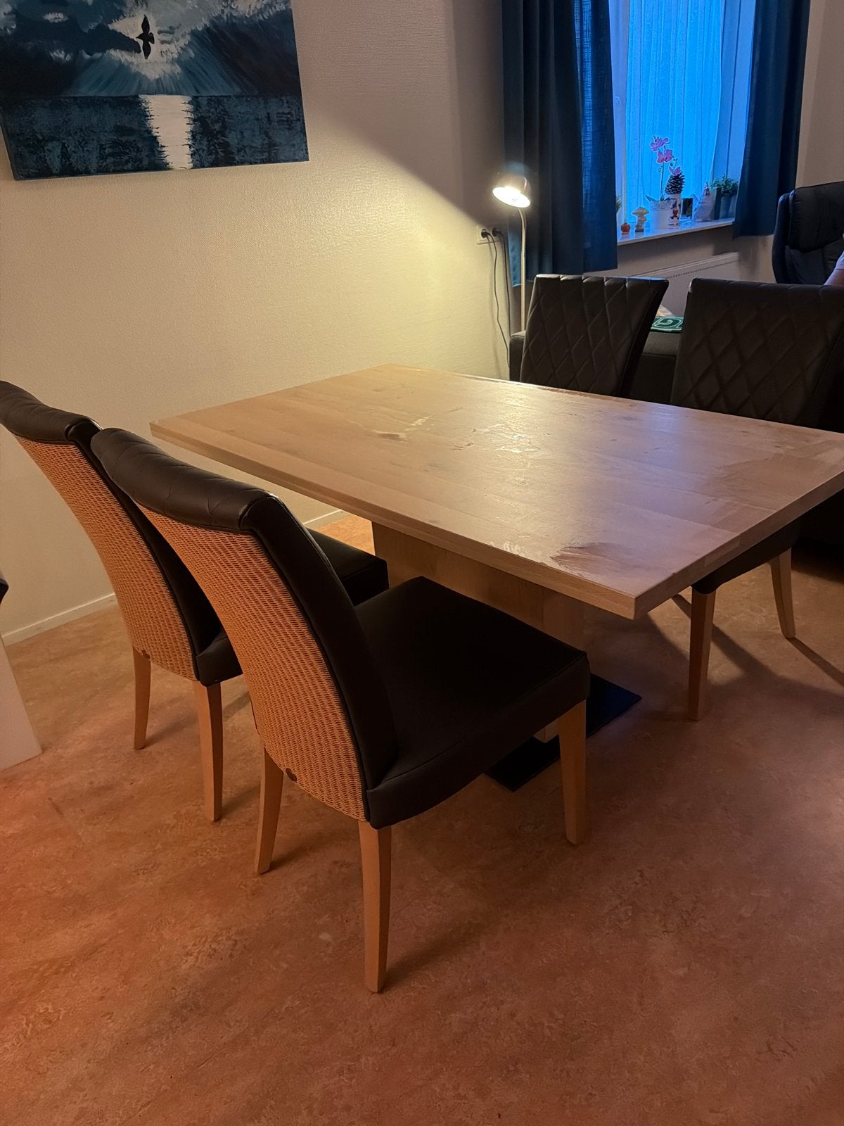Eikenhouten eettafel met 4 stoelen, Ophalen, Gebruikt, Eikenhout, 50 tot 100 cm