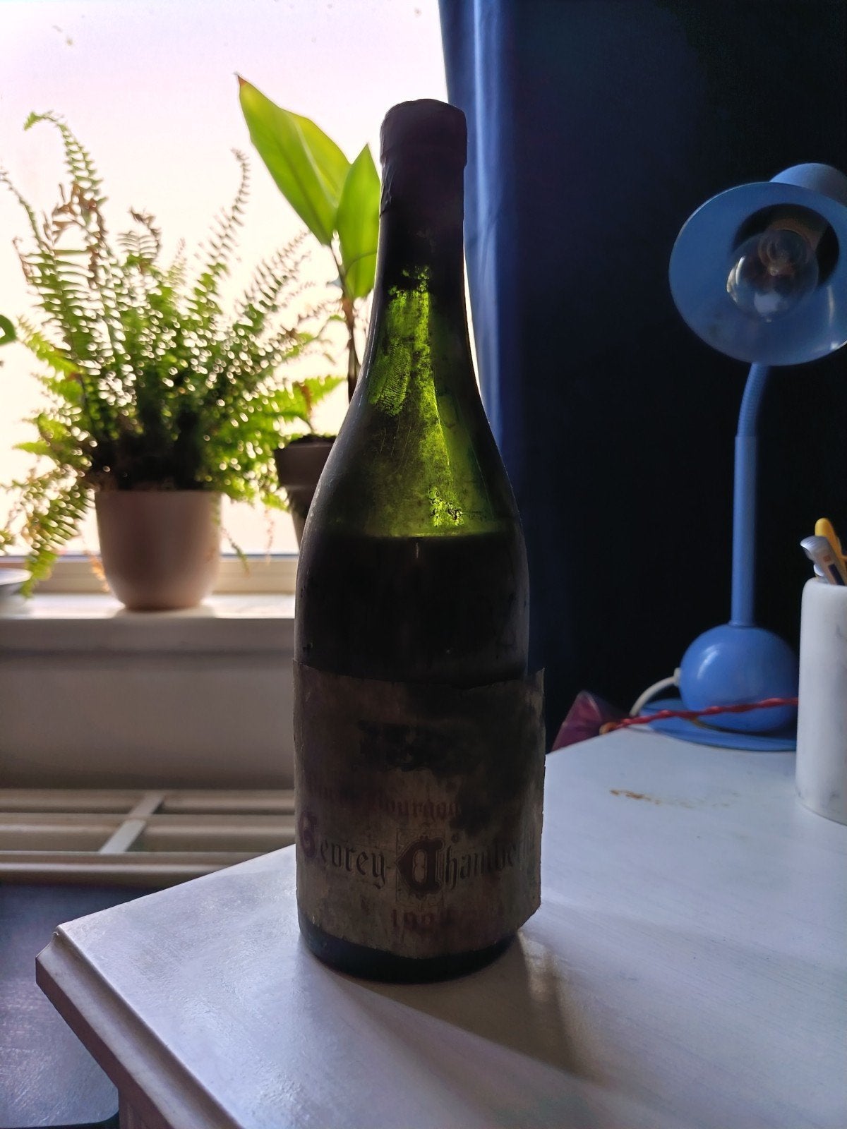 Zeldzame fles Gevrey-Chambertin wijn uit 1928, Ophalen of Verzenden, Gebruikt, Frankrijk, Rode wijn